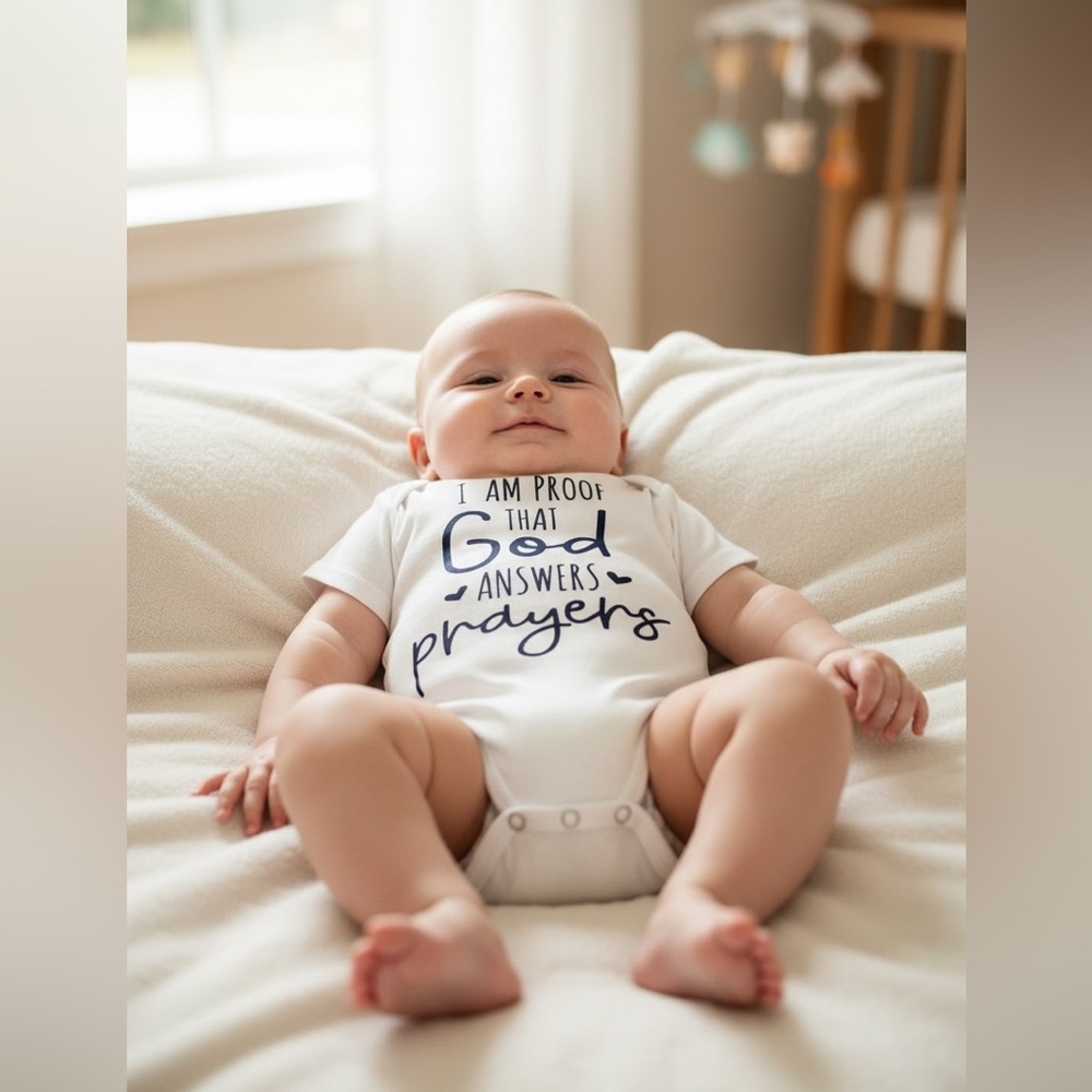 White Baby Onesie with Faith Text